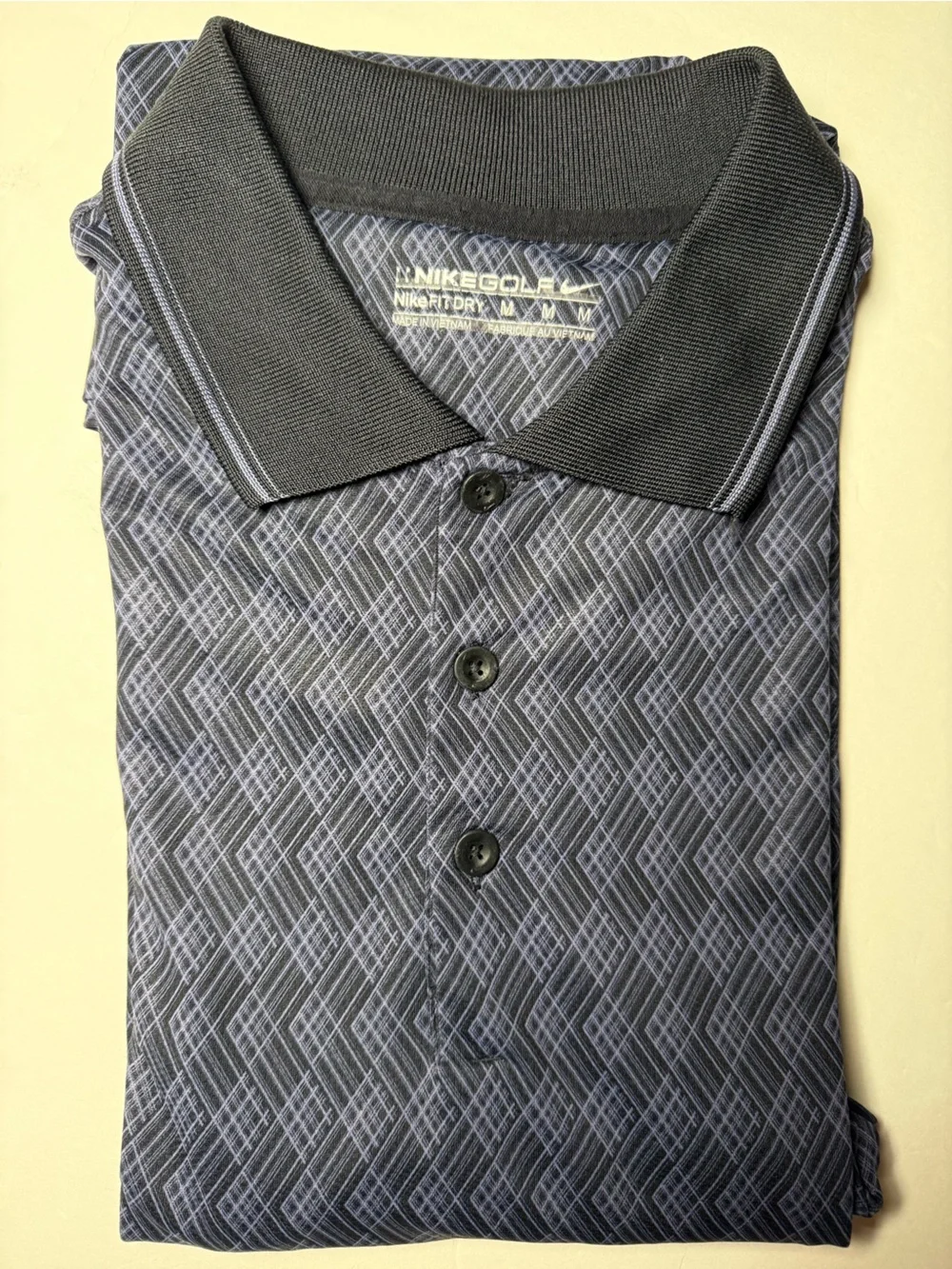 Nike Golf Dri-Fit Polo Shirt Men’s Medium Gray Geometric Print Stretch